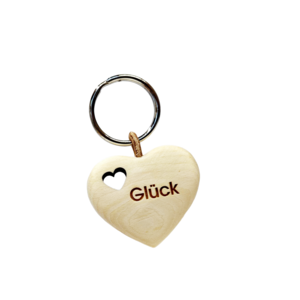 Zirbenherz "KRAFTHERZ" Schlüsselanhänger -"GLÜCK" Herzausschnitt