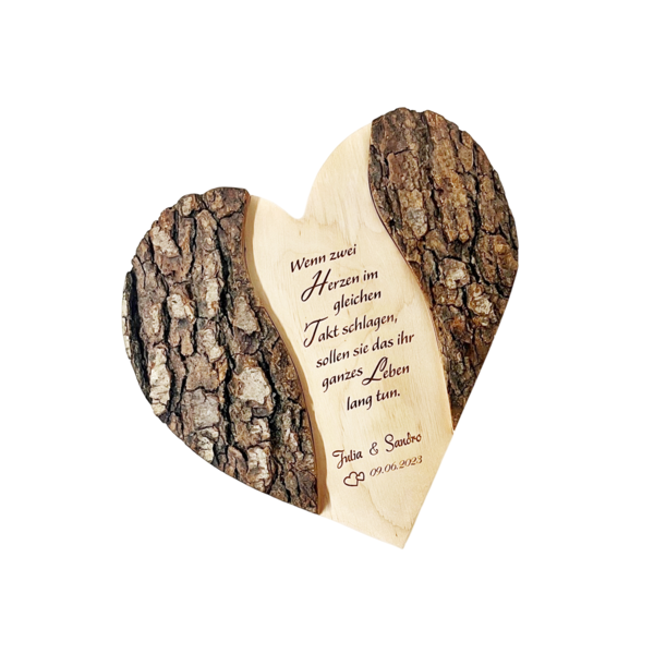Herz Poesie aus Holz mit Rinde HOCHZEIT JAHRESTAG