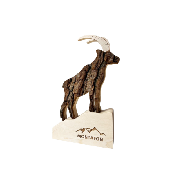 Steinbock aus Holz - König der Alpen "Lieblingsmensch - Lieblingsort"