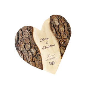 Holzherz Poesie im rustikalen Rindendesign "HOCHZEIT"